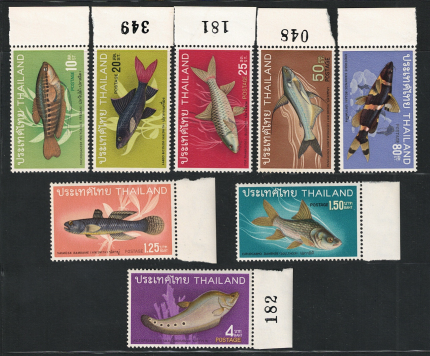 1968 Thailandia, Stanley Gibbons # 594-601, Pesci, 8 valori, MNH**