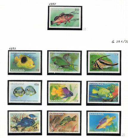 1987 Bahamas, Catalogo Yvert e Tellier # 623+632-40, Pesci, MNH**
