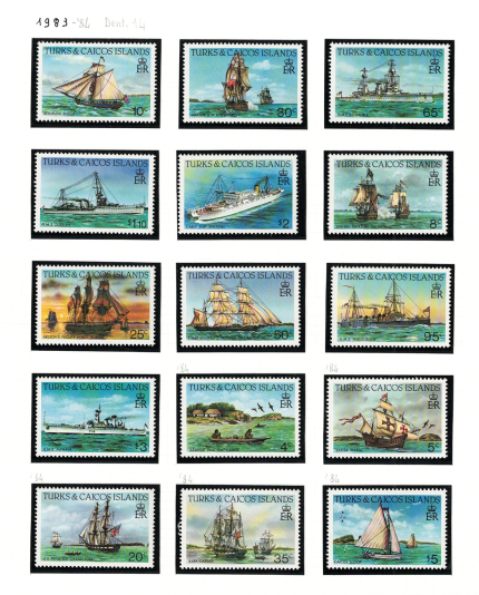 1983-84 Turks & Caicos Islands, Yvert 639-43+653-57+660-64,15 valori, MNH**