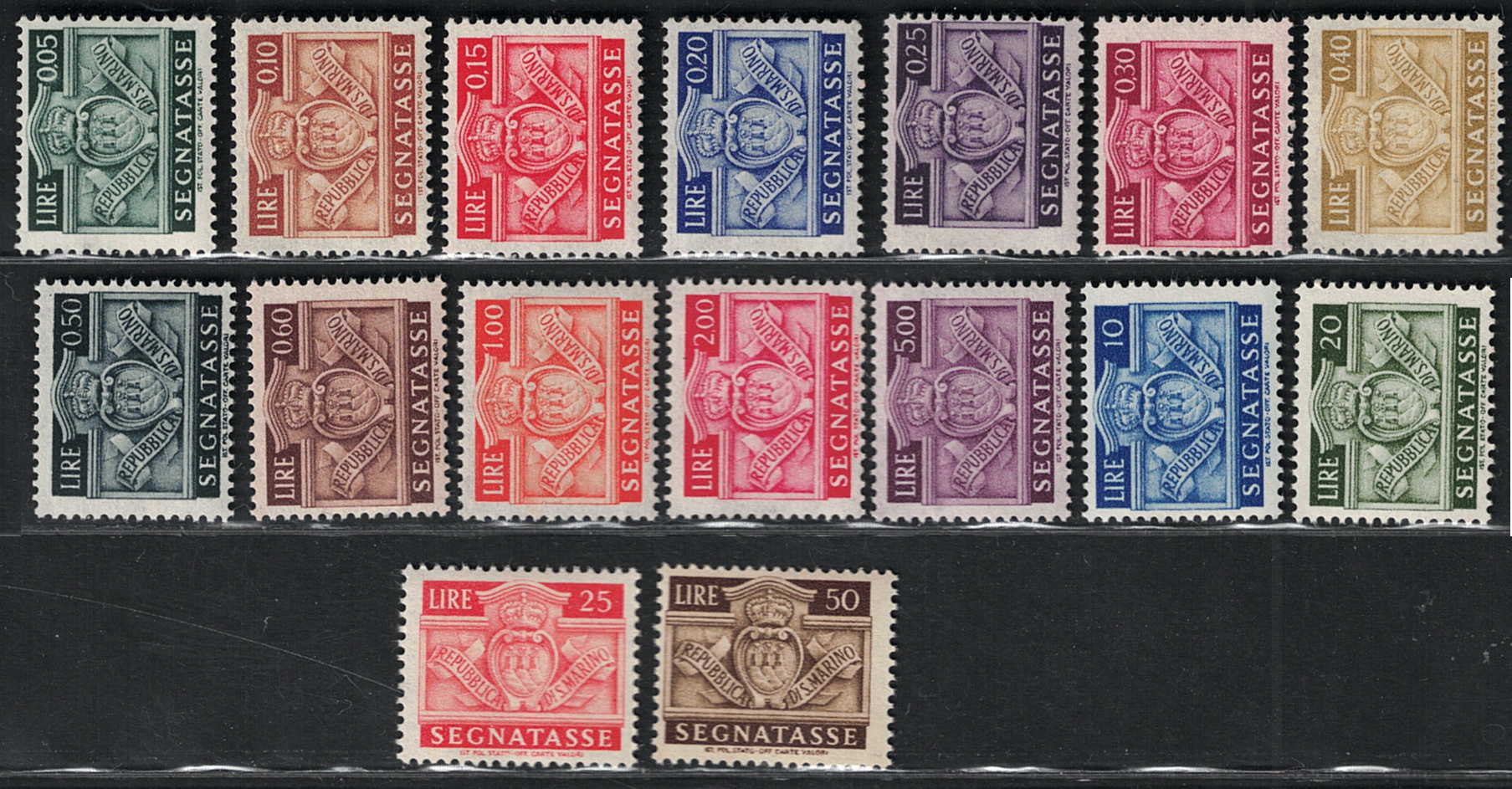 65-80 1945 San Marino, Segnatasse # 65-80, Stemmi 16 valori, MNH** - immagine 1