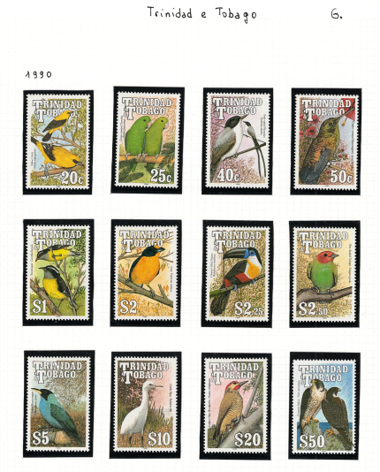 1990 Trinidad and Tobago, Yvert # 651-62, Serie di 12 valori, Uccelli, MNH**
