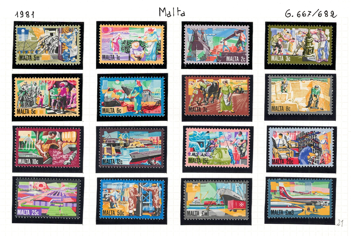 667-82 1981 Malta, Soggetti Diversi, Stanley Gibbons # 667-682, MNH** - immagine 1