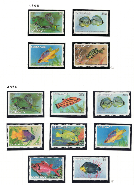 1988-90 Bahamas, Catalogo Yvert e Tellier # 669-72+713-20, Pesci, MNH**