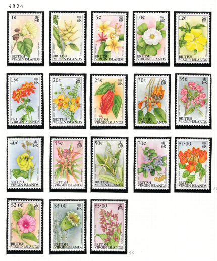 1991 British Virgin Islands, Fiori, Yvert # 670-87 - 18 valori, MNH**
