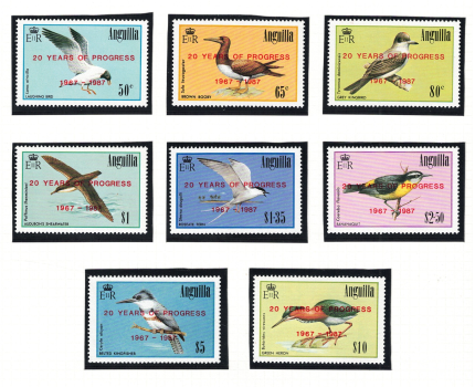 1987 Anguilla, Soprastampa Venti Anni di Progressi, Uccelli, # 681-97, MNH**