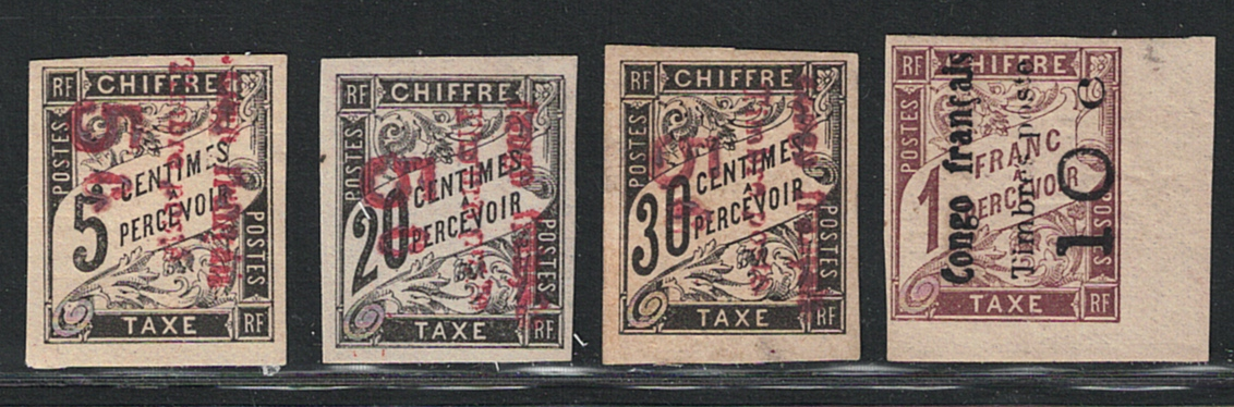 8-11 1892 Congo Francese, Yvert # 8-11, Tasse Soprastampate, MH* - immagine 1