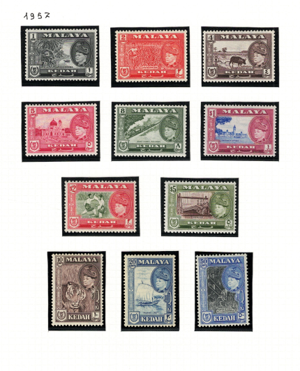 1957 Kedah, Stanley Gibbons # 92-102, serie di 11 valori, MNH**