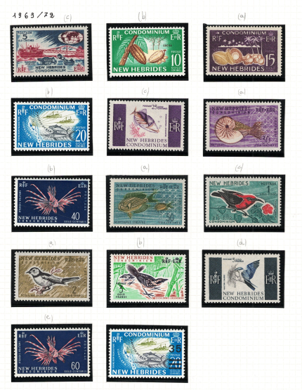 1963-72 New Hebrides, Stanley Gibbons # 98-109+144, MNH**