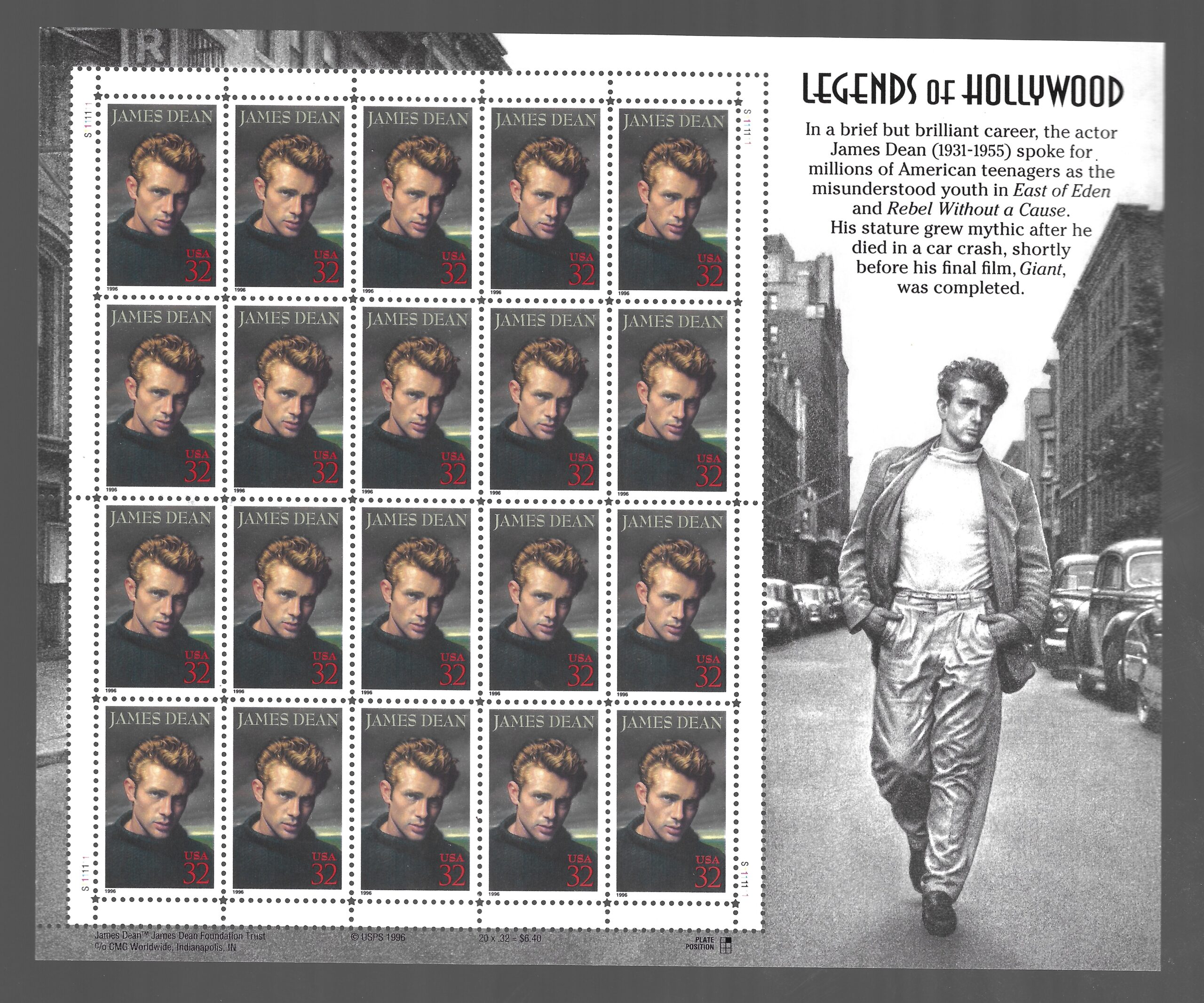 Dean 1996 Stati Uniti, James Dean foglio di 20 valori, # 2862 - MNH** - immagine 1
