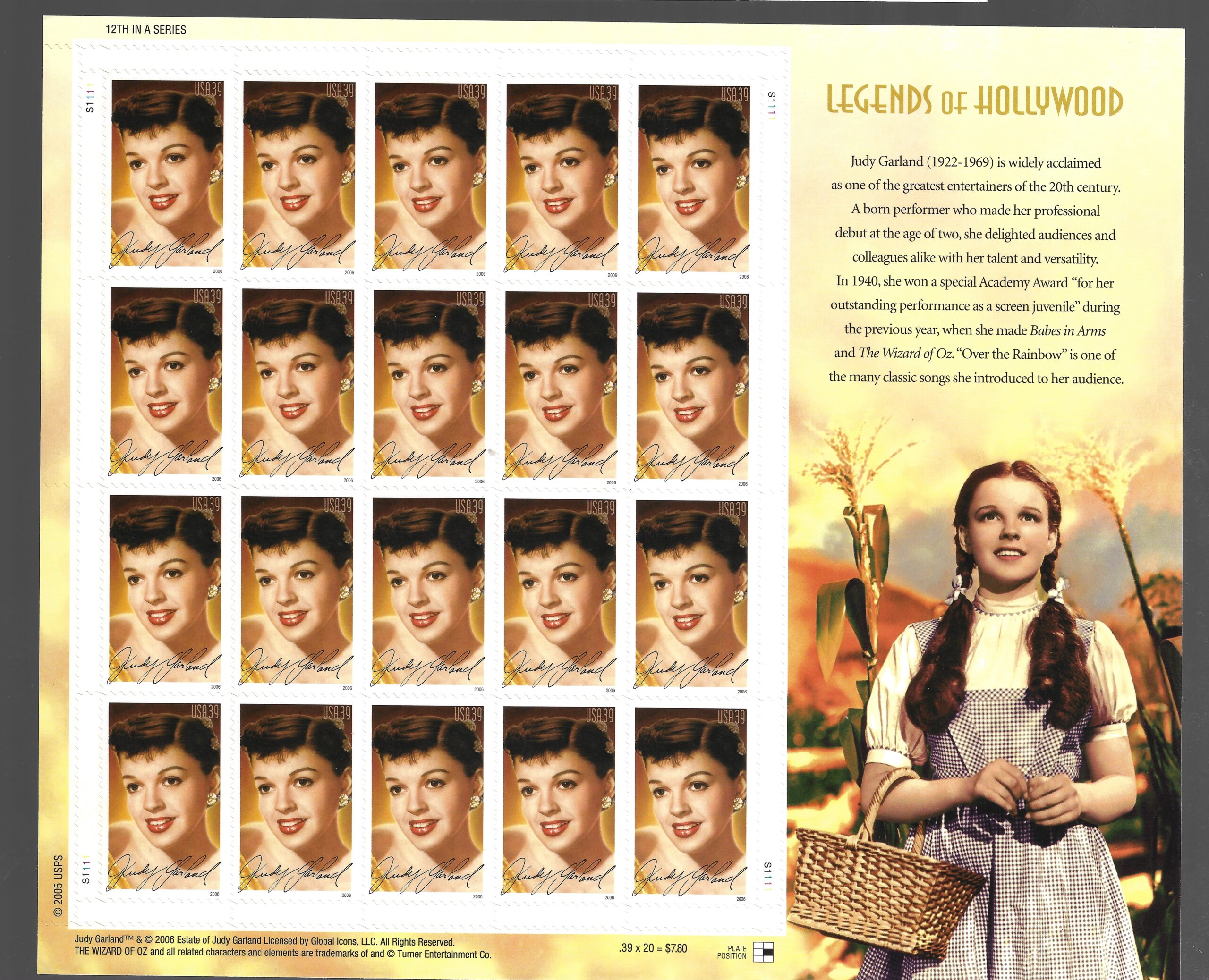 Garland 2006 Stati Uniti, Judy Garland foglio di 20 valori, # 4285 - MNH** - immagine 1