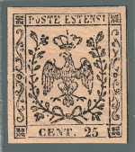 1852 Modena, # 4, 25 cent camoscio, MNH**