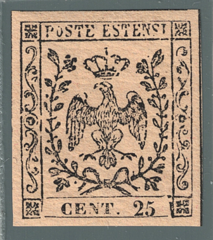 1852 Modena, # 4, 25 cent camoscio, MNH**