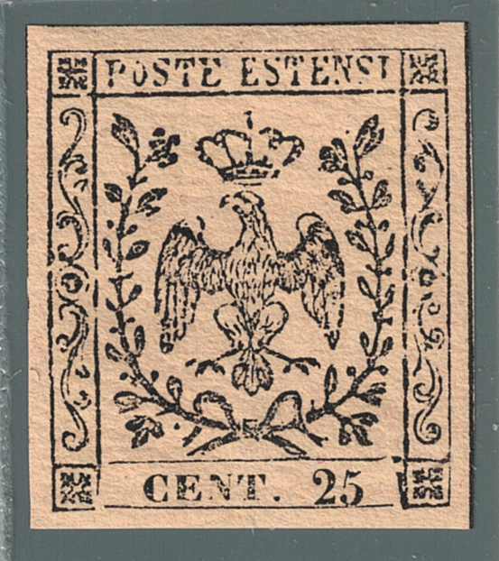 4 1852 Modena, # 4, 25 cent camoscio, MNH** - immagine 1
