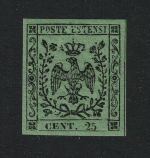 1852 Modena, # 4A, 25 cent verde Ritirato e non venduto, MNH**