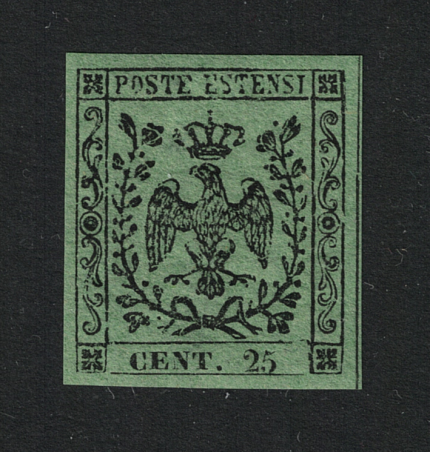 1852 Modena, # 4A, 25 cent verde Ritirato e non venduto, MNH**