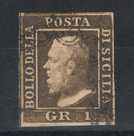 1859 Sicilia, II Tavola, # 4a bruno oliva scuro, Usato