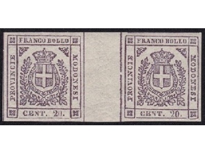 1859 MODENA GOVERNO PROVVISORIO, n° 16b 20 cent. lilla scuro MLH/* Cert. Bolaffi