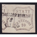 1859 PARMA, n° 14a 10 cent bruno grigiastro USATO CERTIFICATO BOLAFFI 1890