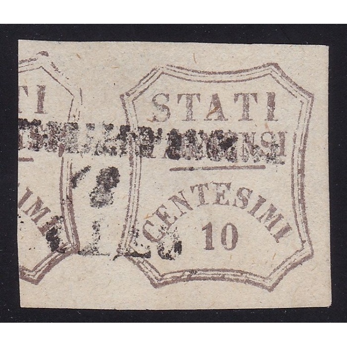 1859 PARMA, n° 14a 10 cent bruno grigiastro USATO CERTIFICATO BOLAFFI 1890