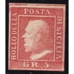 1859 SICILIA, n° 11  5 grana vermiglio GOMMA ORIGINALE/MLH