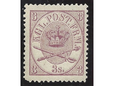 1865 Danimarca - Facit n. 12 - 3 scellini lilla - MNH**