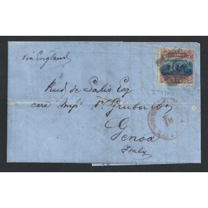 1869 Stati Uniti, n° 39  15 cent. I° tipo su lettera per l'Italia