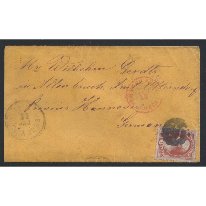 1879 Stati Uniti, n° 78 6 cent. bruno rosso su lettera per la Germania