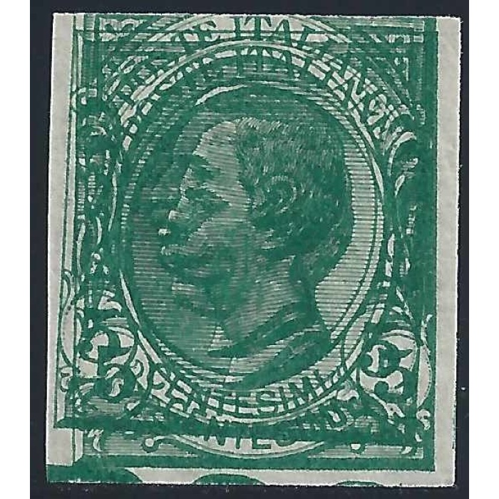 1906 Regno di Italia, n° 81eaa , 5c. verde doppia stampa non dentellato , MNH**