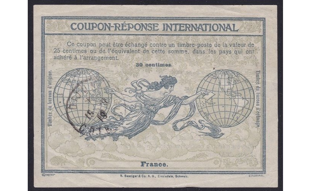 1907 FRANCIA , COUPON-REPONSE INTERNATIONAL  TIPO 'ROMA'  Annullato