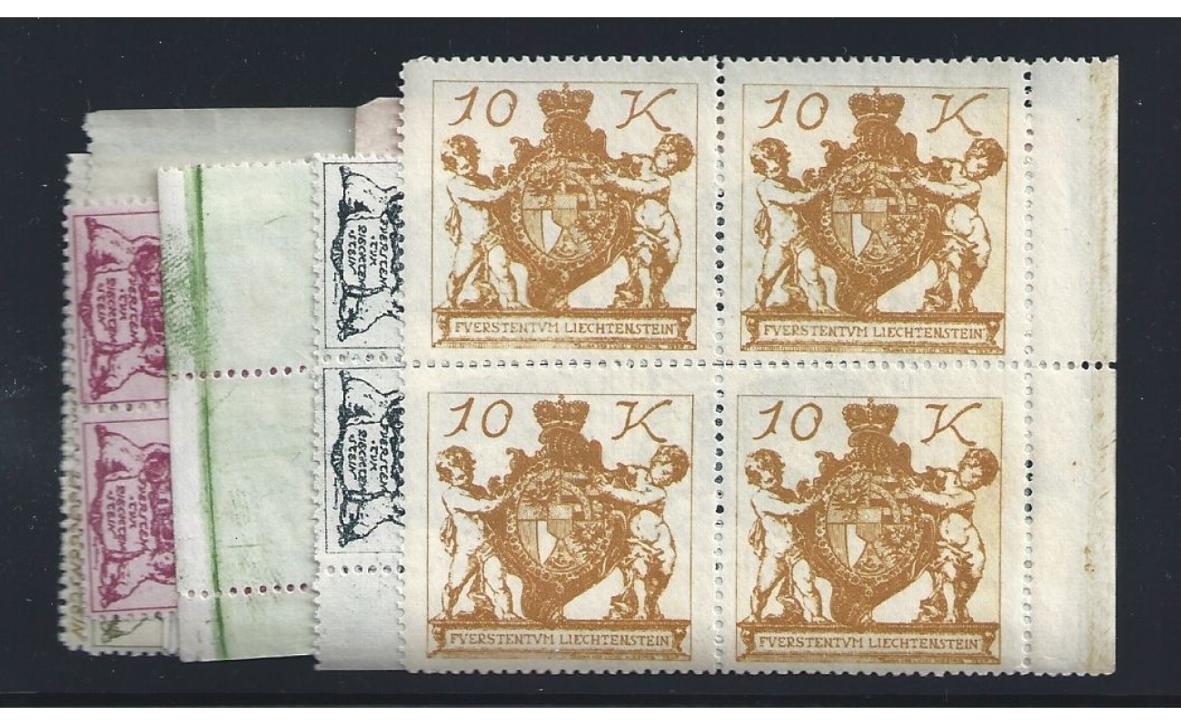 1920 Liechtenstein, n. 25/39 Stemma e vedute 15 valori  MNH** QUARTINA
