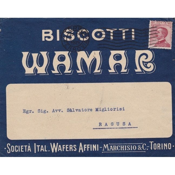 1925 Italia - Regno , Lettera pubblicitaria viaggiata Biscottificio WAMAR