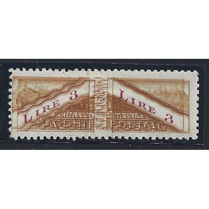 1928 SAN MARINO, Pacchi Postali , n. 10c , 3 Lire bistro e carminio , MLH* - Doppia stampa bistro -  Certificato - Expertise Raybaudi