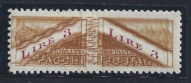 1928 SAN MARINO, Pacchi Postali , n. 10c , 3 Lire bistro e carminio , MLH* - Doppia stampa bistro -  Certificato - Expertise Raybaudi