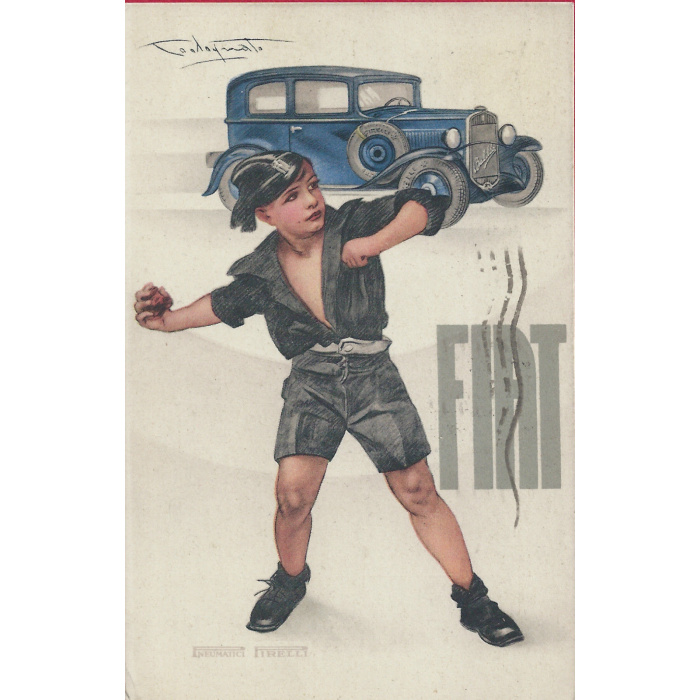 1932 FIAT BALILLA cartolina pubblicitaria illustrata da Codognato - VIAGGIATA