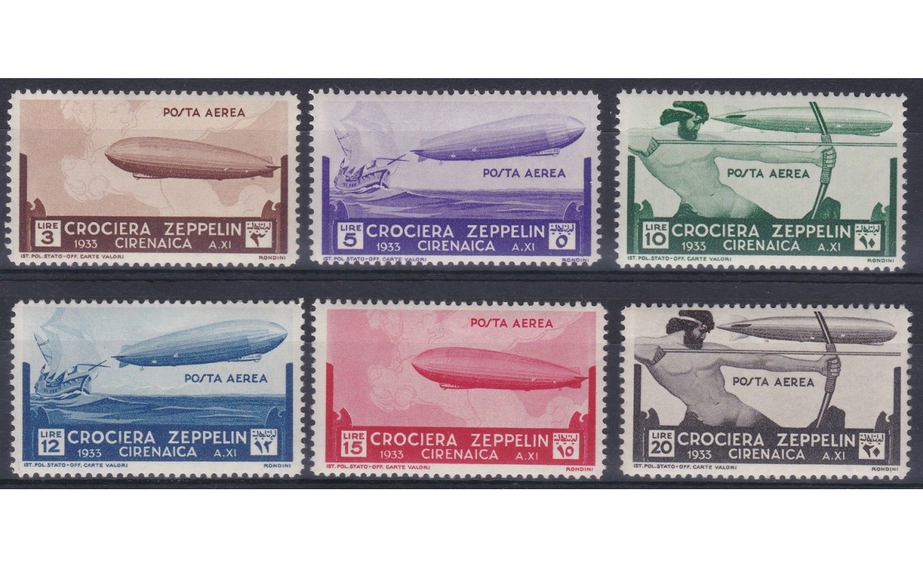 1933 Cirenaica, Posta Aerea n° 12/17  Zeppelin 6 valori  MNH/**