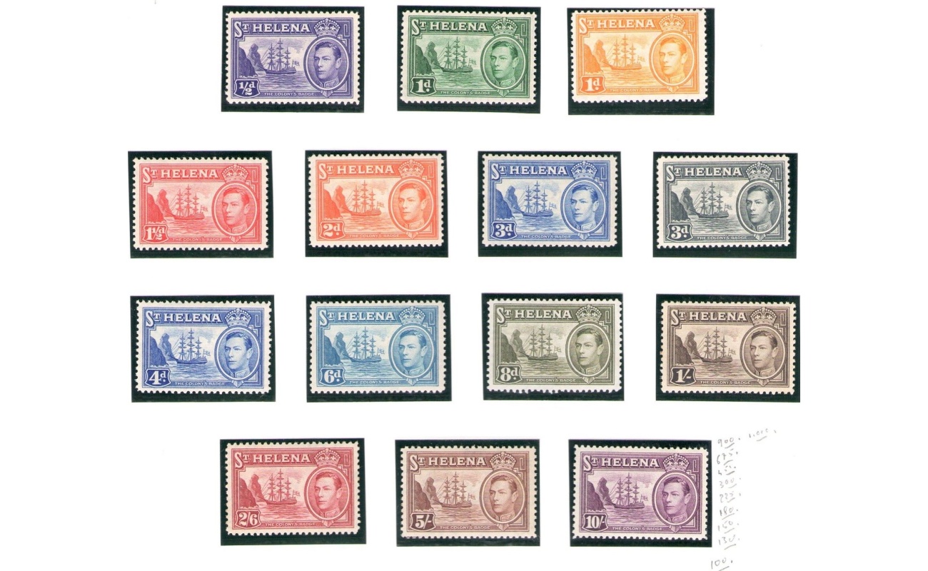1938-44 ST. HELENA Giorgio VI°  Serie di 14 valori, Stanley Gibbons n. 131/140 - MH*