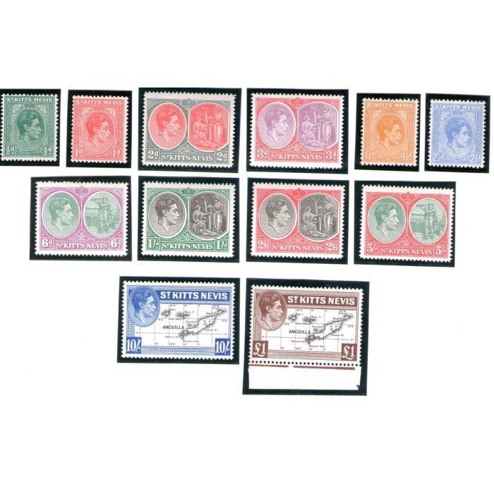 1938 ST. KITTS NEVIS - Giorgio VI° - Serie di 12 valori - Stanley Gibbons n. 68a/77 - MNH**