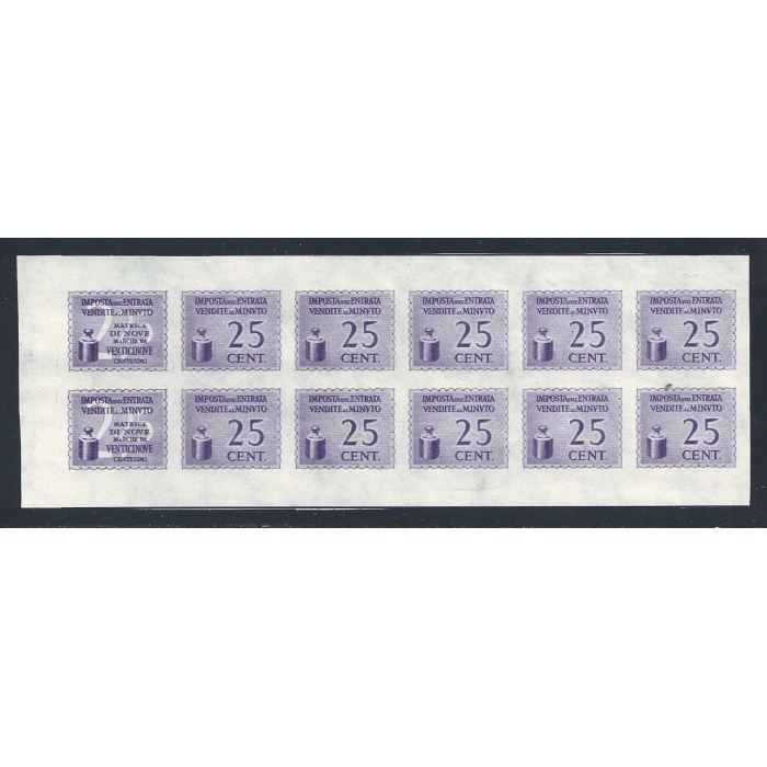 1940  Italia - Regno , I.G.E. Catalogo CEI n. M44 25 cent  viola Blocco di 12 valori