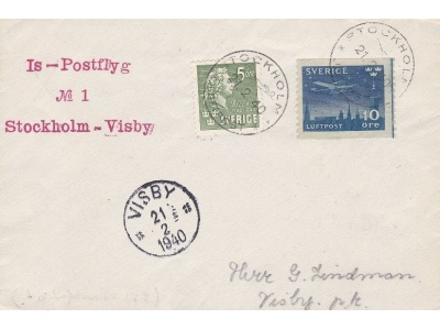 1940 SVEZIA ,SVERIGE, FIRST FLIGHT STOCKHOLM-VISBY (Artic Bolaget Aerotransport)