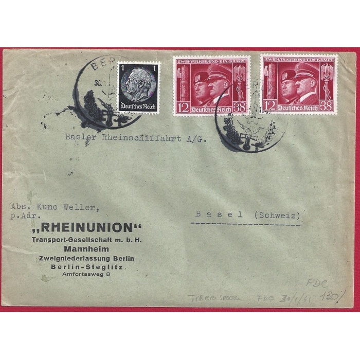 1941 Germania Reich- n 687 coppia lettera   per la Svizzera ANNULLO SPECIALE