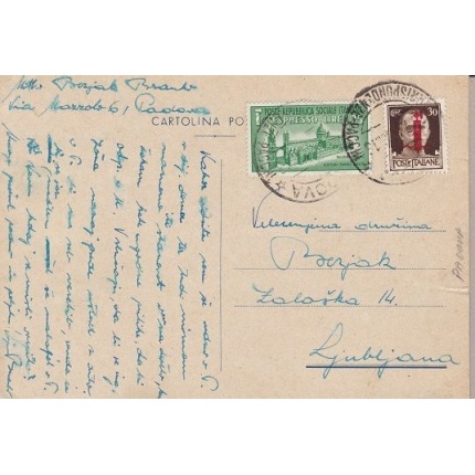 1944 RSI - Cartolina Postale per l'Estero affrancata con n° 492+ Ex 23