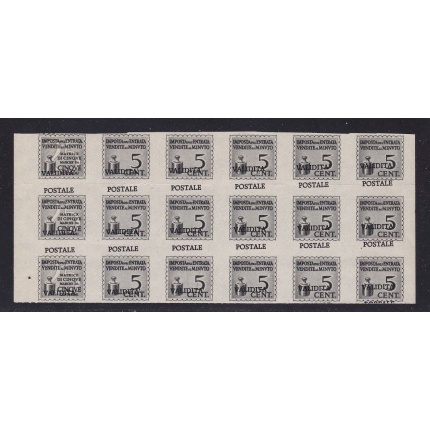 1944 RSI, Casalecchio di Reno CEI n° 1a 5c. grigio-nero striscia di 5 + Matrice