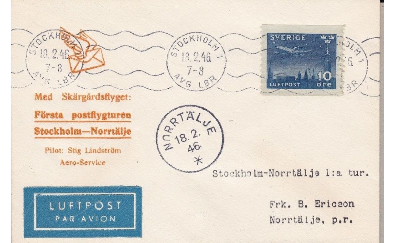 1946 SVEZIA ,SVERIGE, FLIGHT STOCKHOLM - NORRTAIJE