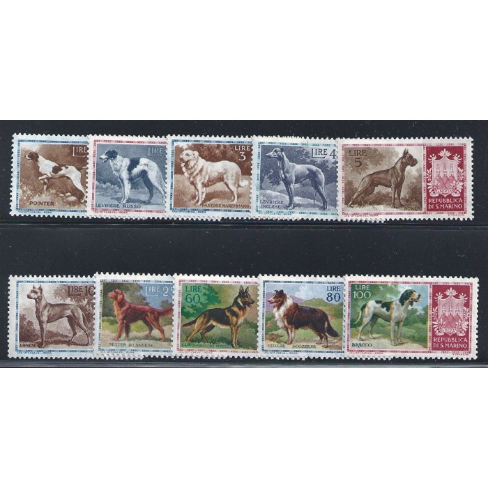 1956 SAN MARINO, n. 439/448 - Cani di razza - 10 valori - MNH**