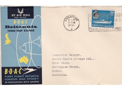 1957 SINGAPORE - BOAC/QANTAS FIRST FLIGHT SINGAPORE-SYDNEY