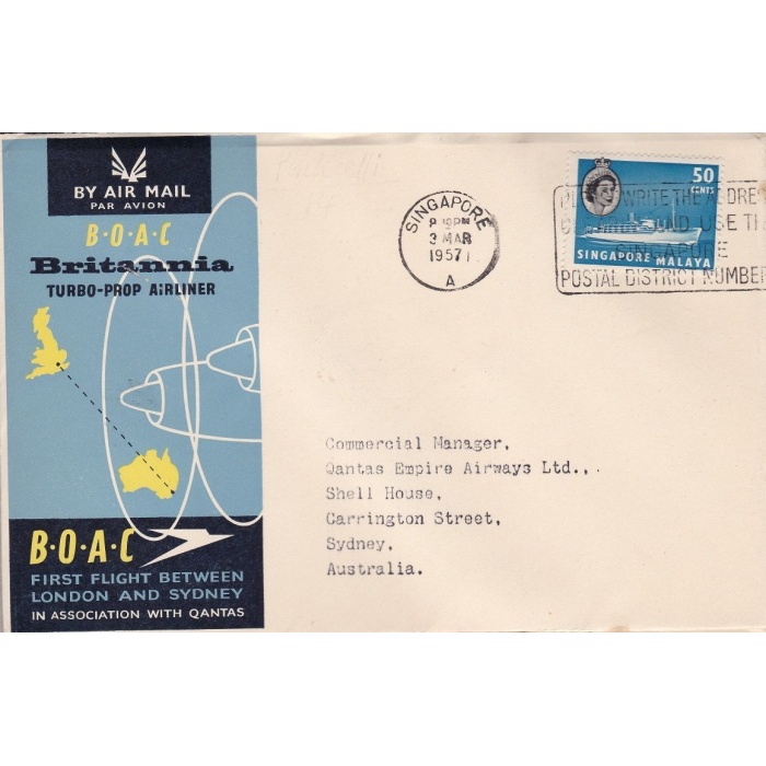 1957 SINGAPORE - BOAC/QANTAS FIRST FLIGHT SINGAPORE-SYDNEY