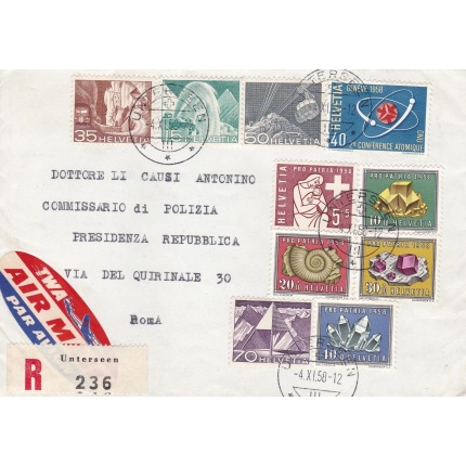 1958 SVIZZERA,   Zum. Pro Patria 86/90 serie completa su lettera