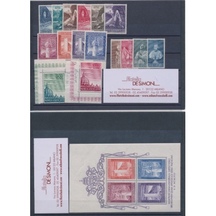 1958 Vaticano, Francobolli nuovi, Annata Completa 16 val + 1 Foglietto (Bruxelles) MNH **