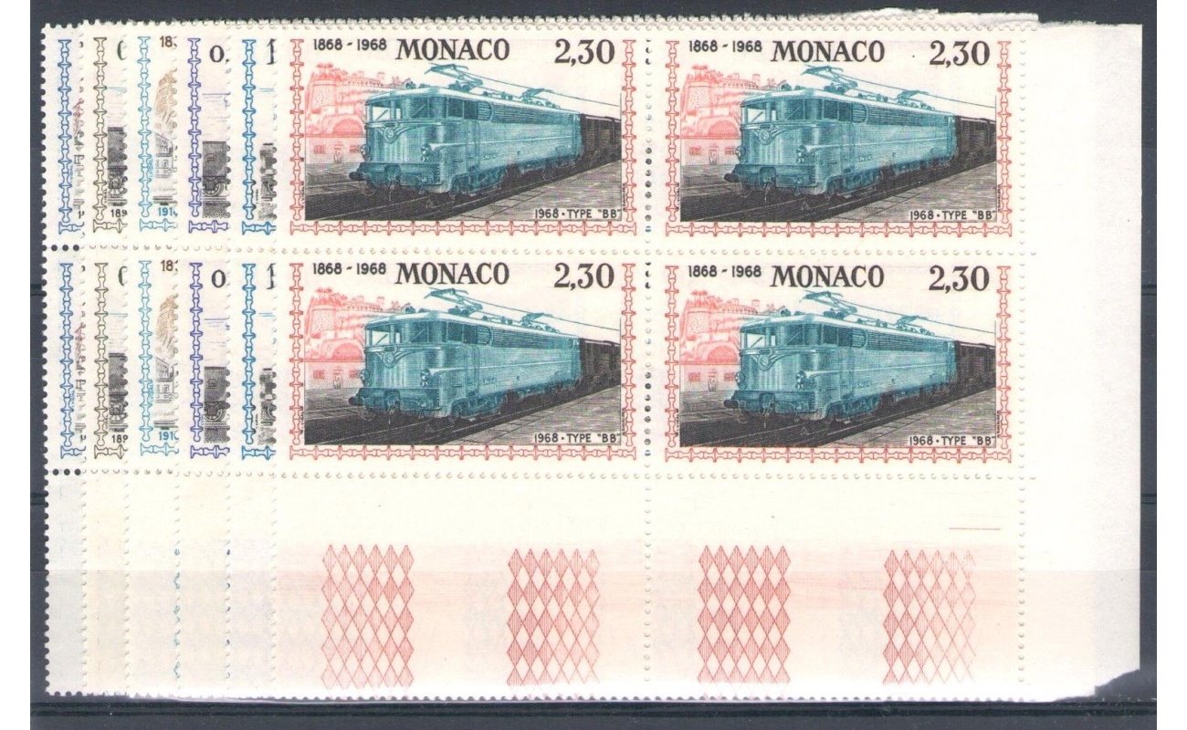 1968 Monaco Treni Nizza-Monaco Quartine 6 val Unificato n° 637-51+A82  MNH/**