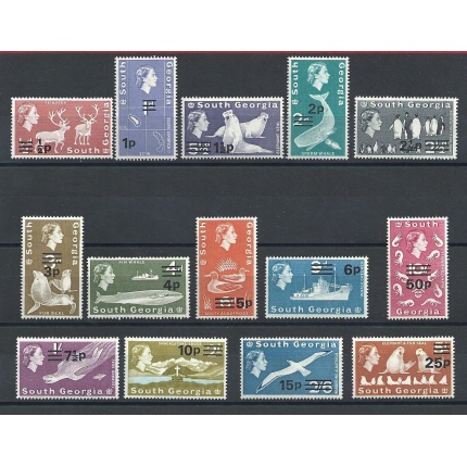 1971 SOUTH GEORGIA - Elisabetta II e soggetti diversi serie sovrastampata, YT 25/38 14 valori  MNH/**